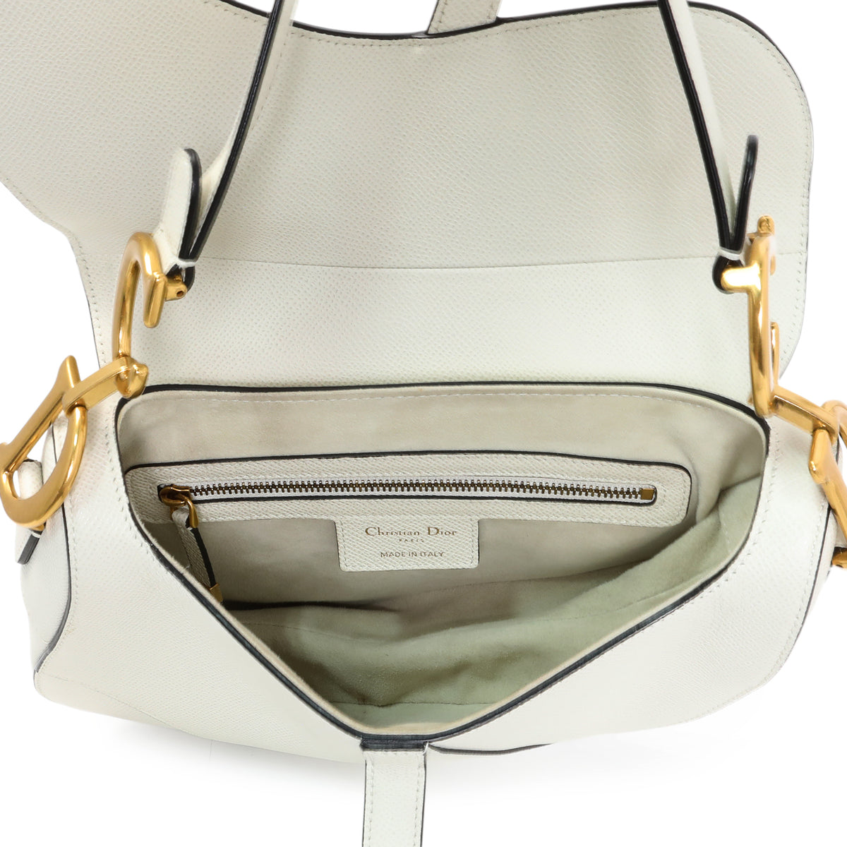 Christian Dior White Grained Calfskin Saddle Bag Handbags Christian Dior