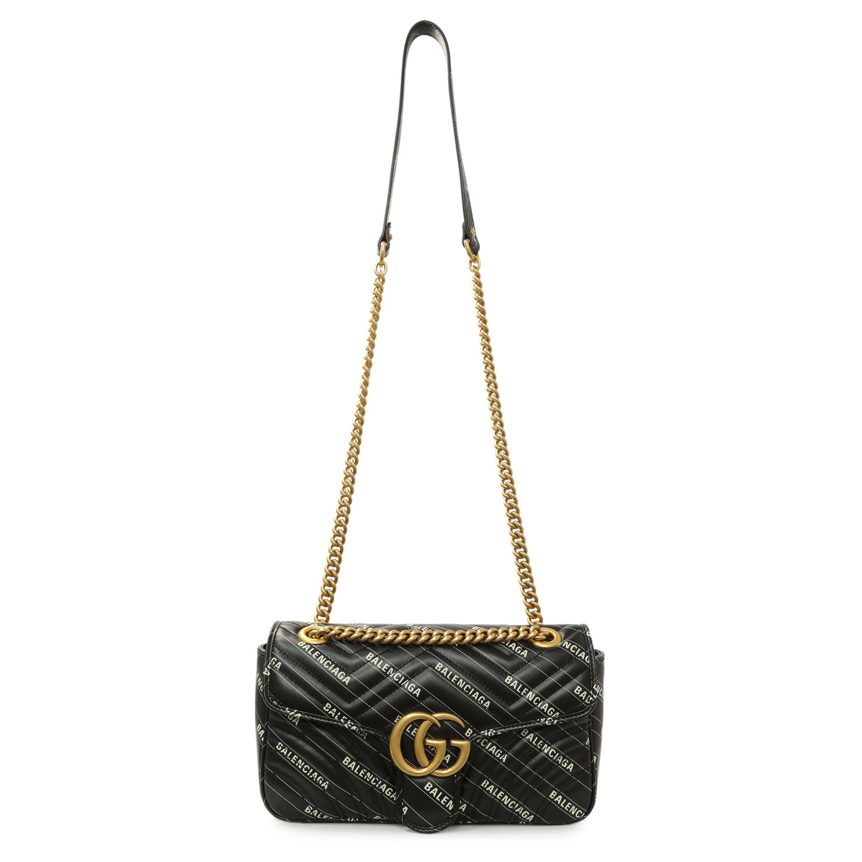 Gucci X Balenciaga Calfskin Matelasse Logo Print Small GG Marmont Shoulder Bag Handbags Gucci