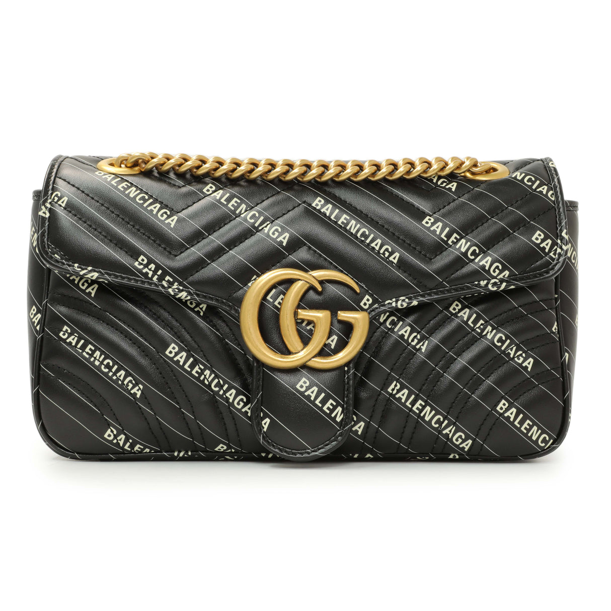 Gucci X Balenciaga Calfskin Matelasse Logo Print Small GG Marmont Shoulder Bag Handbags Gucci