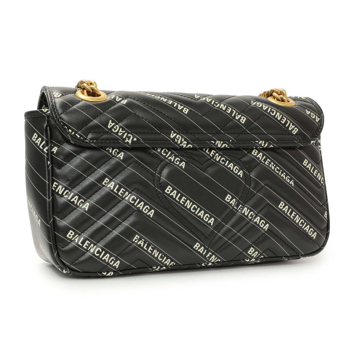 Gucci X Balenciaga Calfskin Matelasse Logo Print Small GG Marmont Shoulder Bag Handbags Gucci