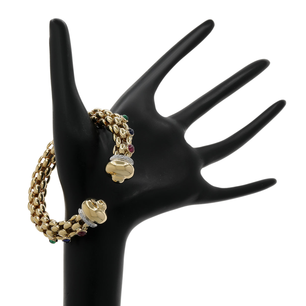 FOPE 18K Yellow Gold Flex'it Multi-Gemstone Open Bangle Fine Jewellery Modaselle