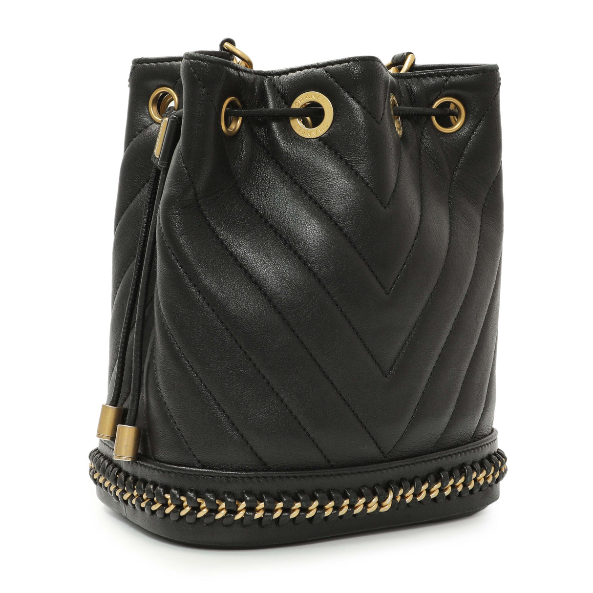 Chanel Black Sheepskin Chevron Quilted Drawstring Bag Handbags Chanel