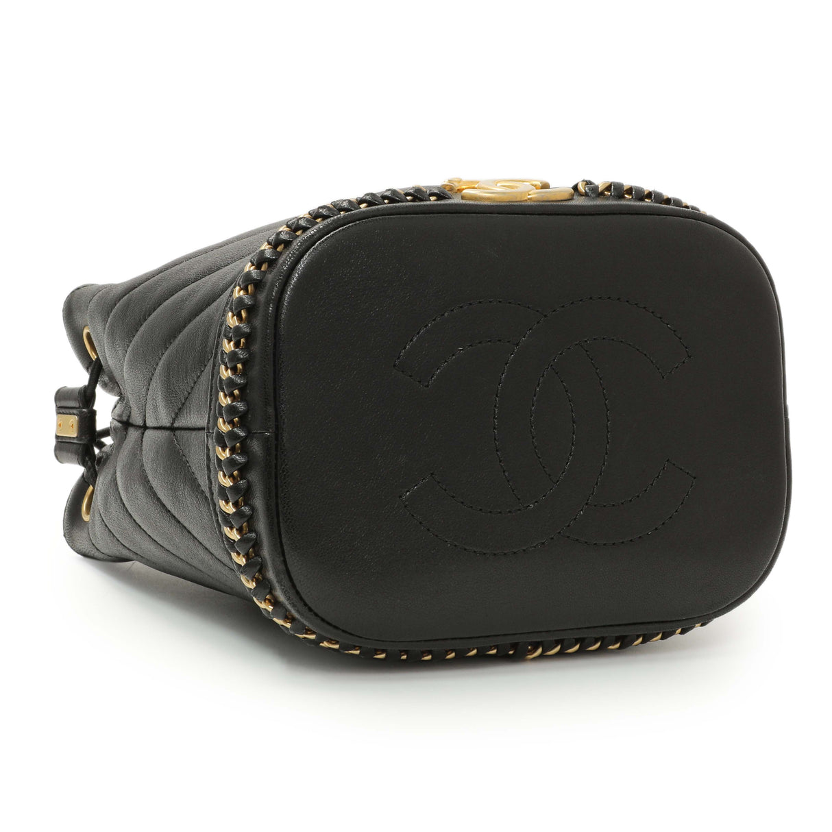 Chanel Black Sheepskin Chevron Quilted Drawstring Bag Handbags Chanel