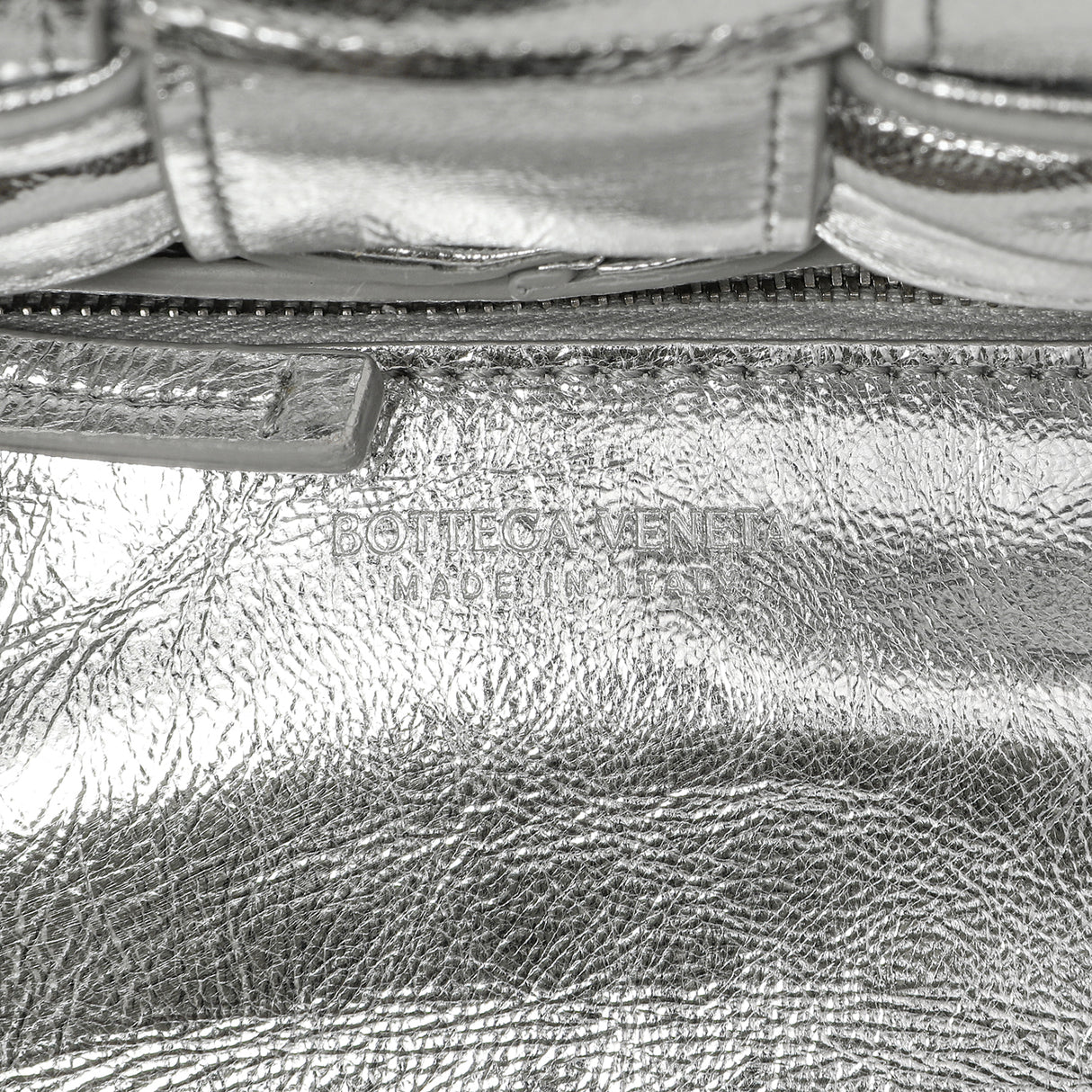 Bottega Veneta Metallic Silver Calfskin Intreccio Plisse Small Cassette Crossbody Bag Handbags Bottega Veneta