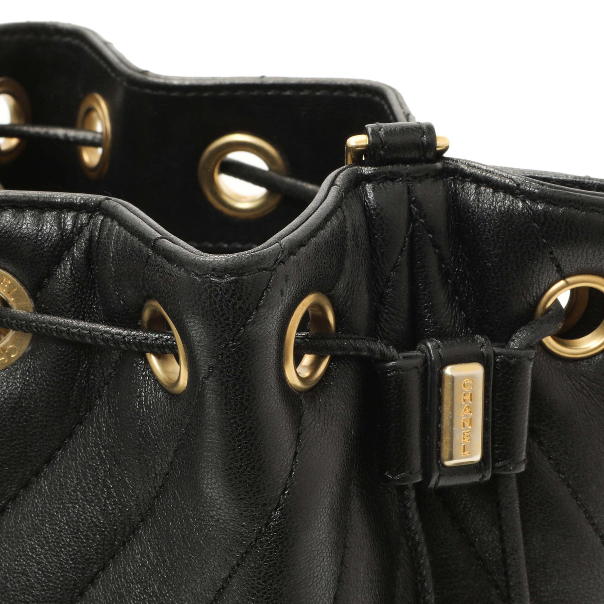 Chanel Black Sheepskin Chevron Quilted Drawstring Bag Handbags Chanel