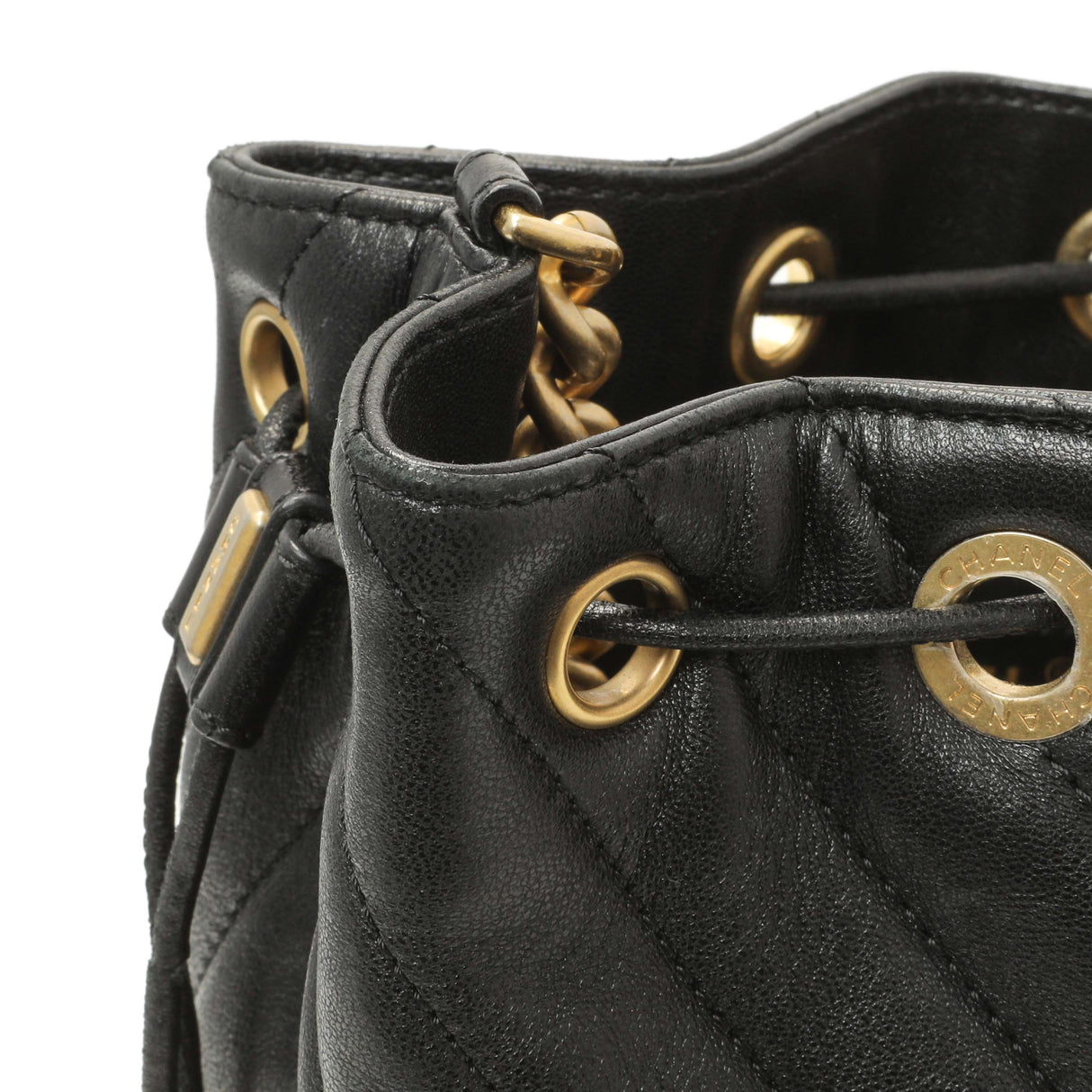 Chanel Black Sheepskin Chevron Quilted Drawstring Bag Handbags Chanel