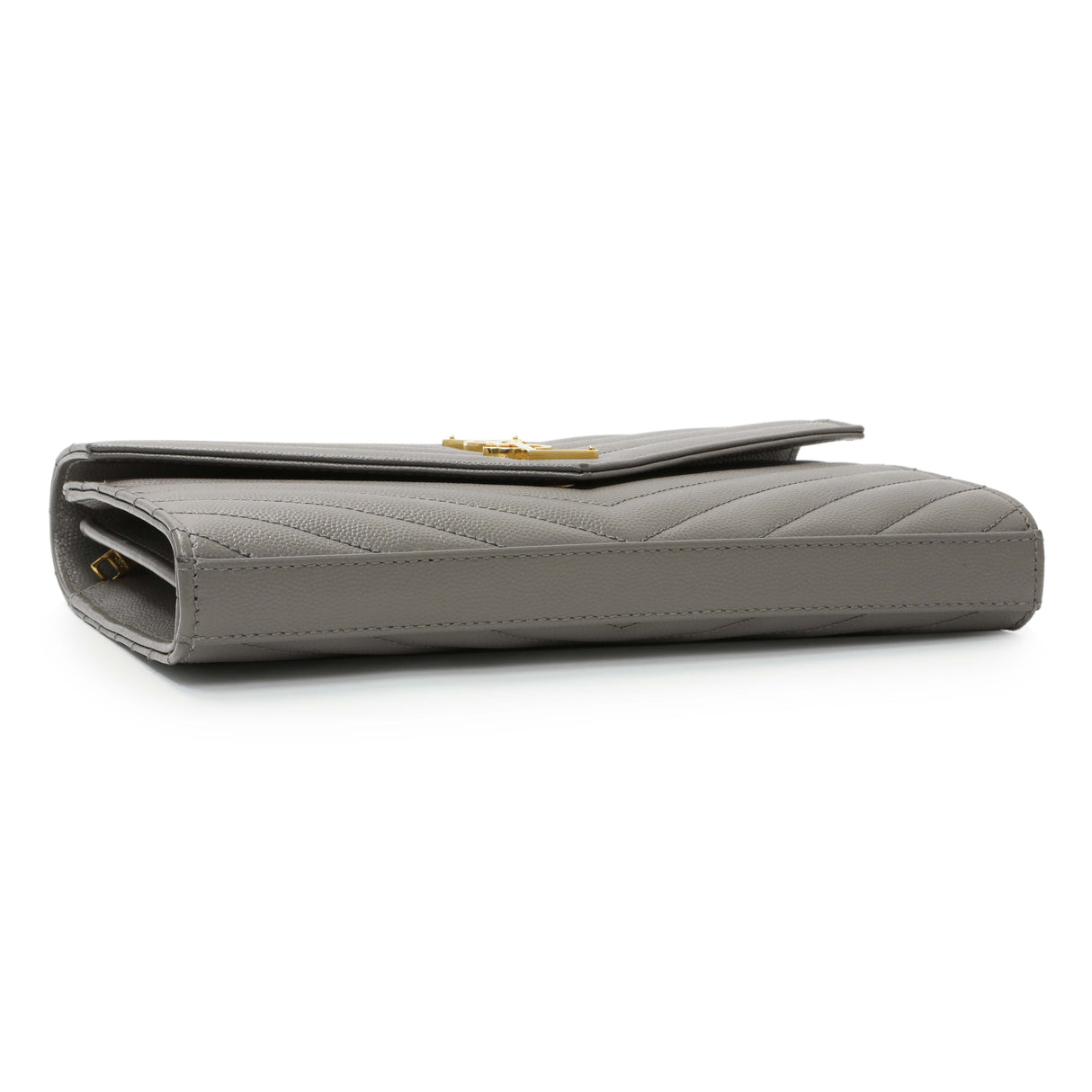 Saint Laurent Grey Grain De Poudre Matelasse Chevron Monogram Chain Wallet