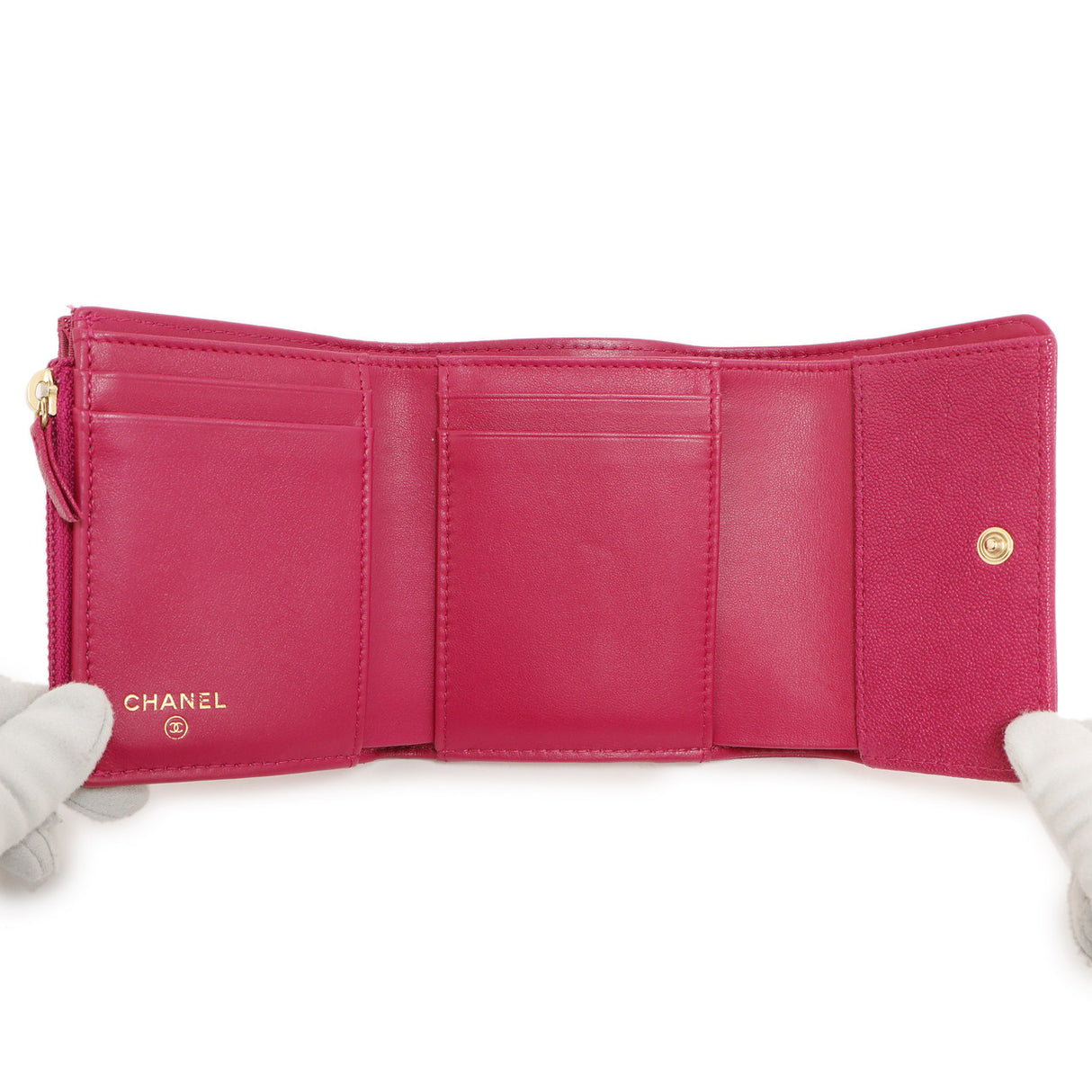 Chanel Fuchsia Quilted Caviar Boy Compact Wallet Accessories Chanel