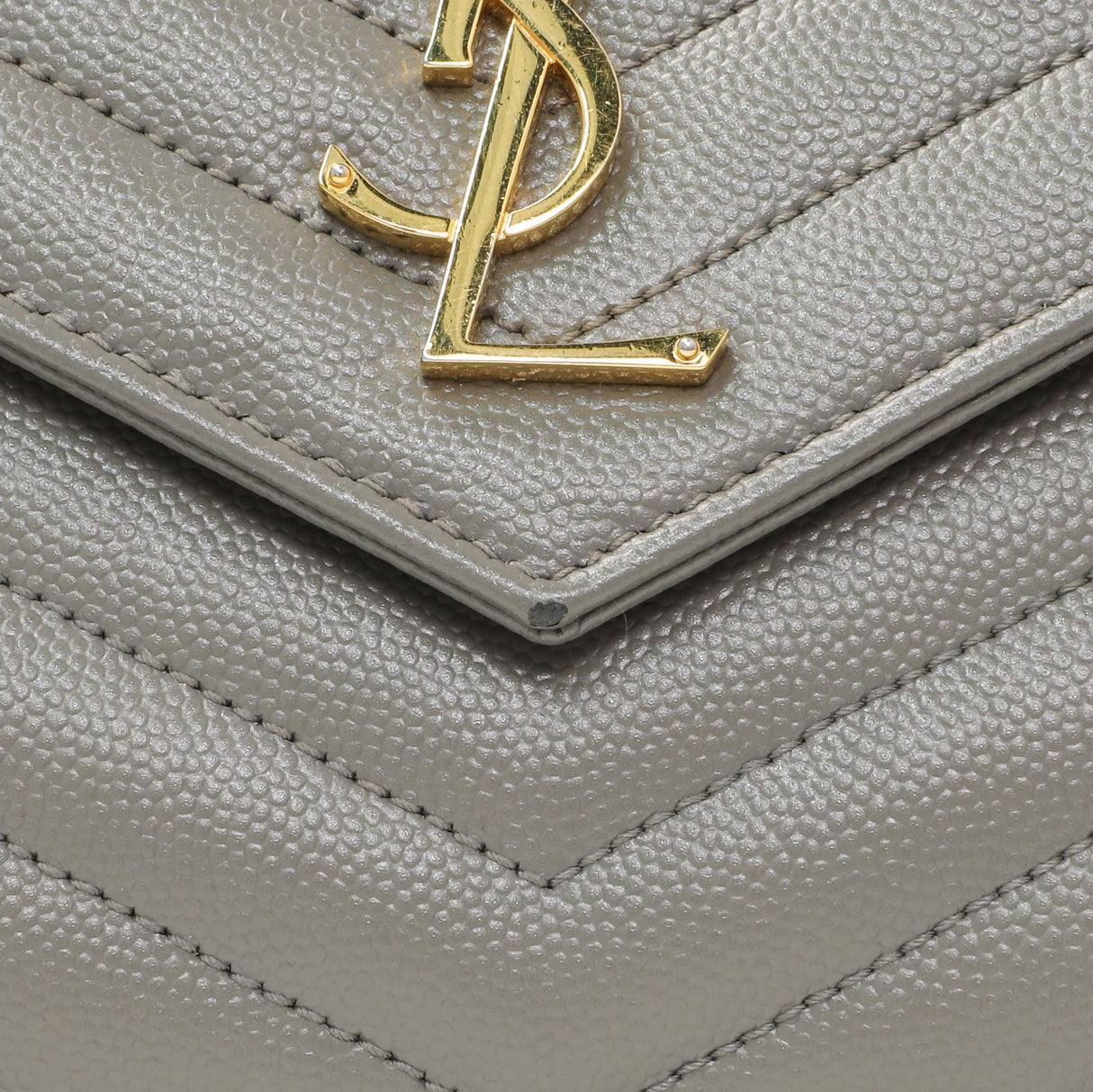 Saint Laurent Grey Grain De Poudre Matelasse Chevron Monogram Chain Wallet