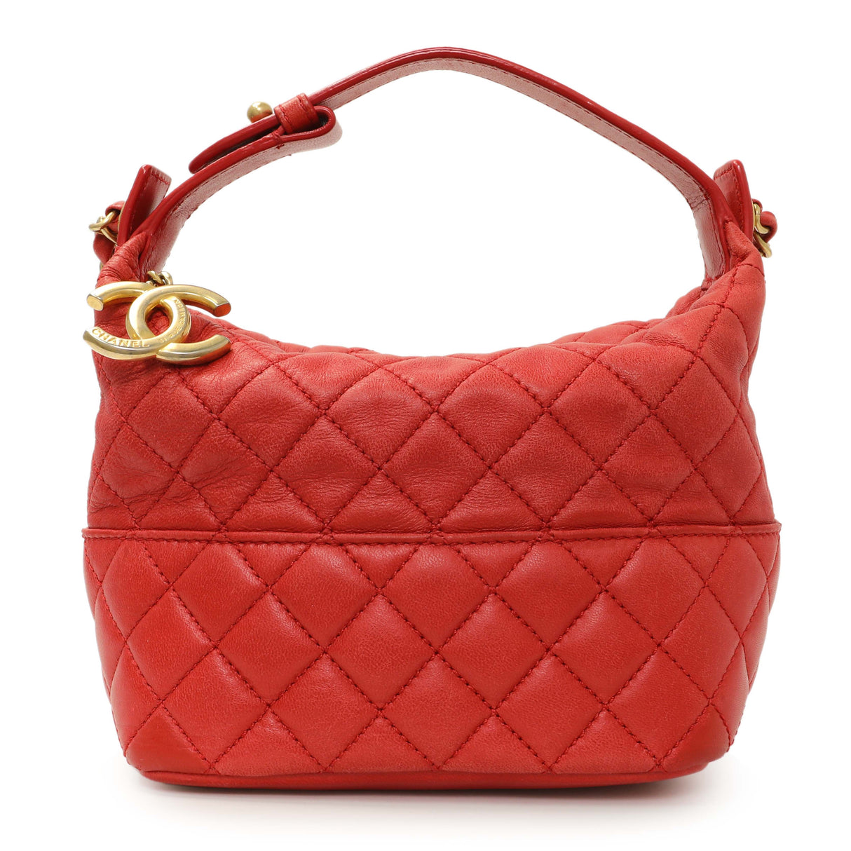 Chanel Red Quilted Lambskin Small Hobo Handbags Chanel
