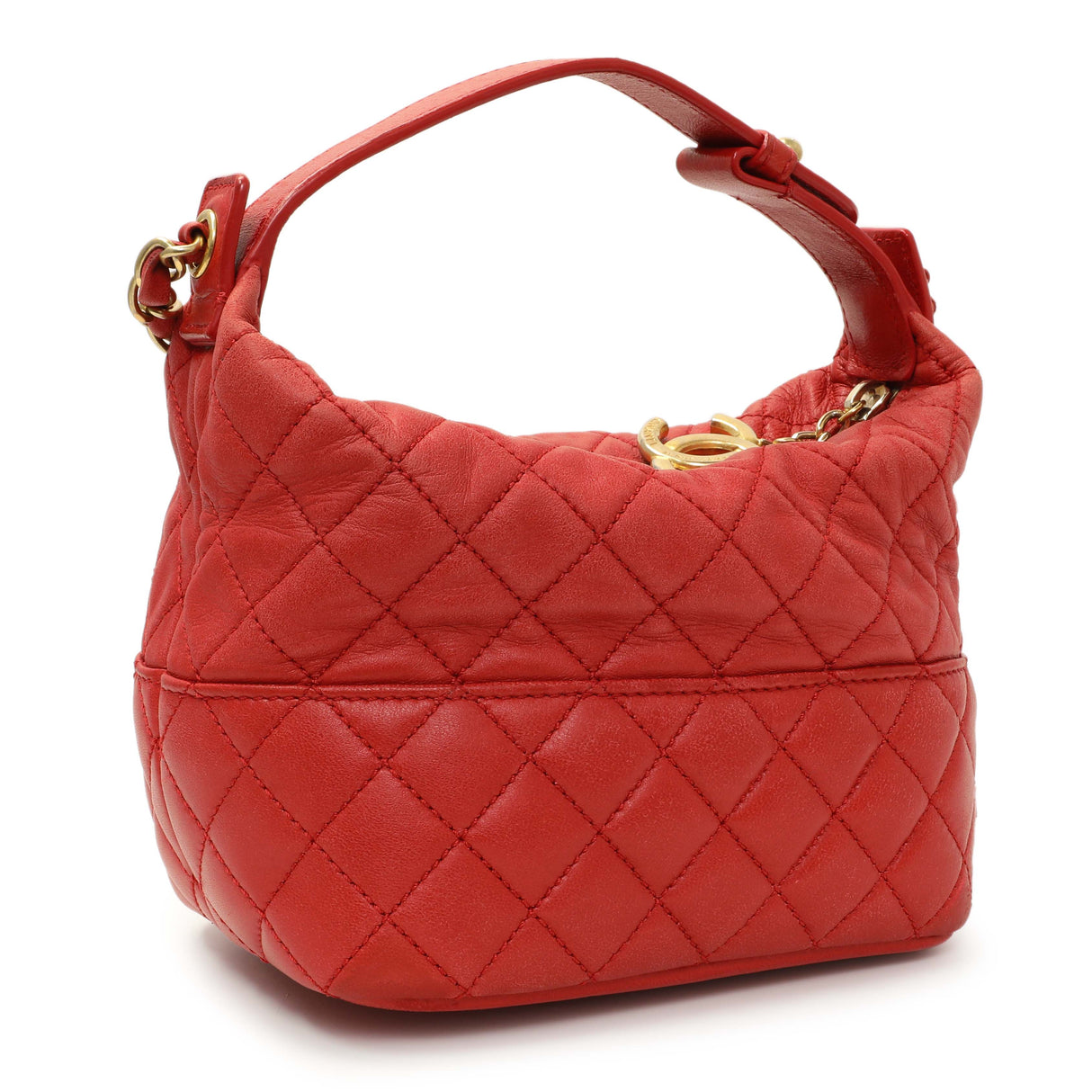 Chanel Red Quilted Lambskin Small Hobo Handbags Chanel