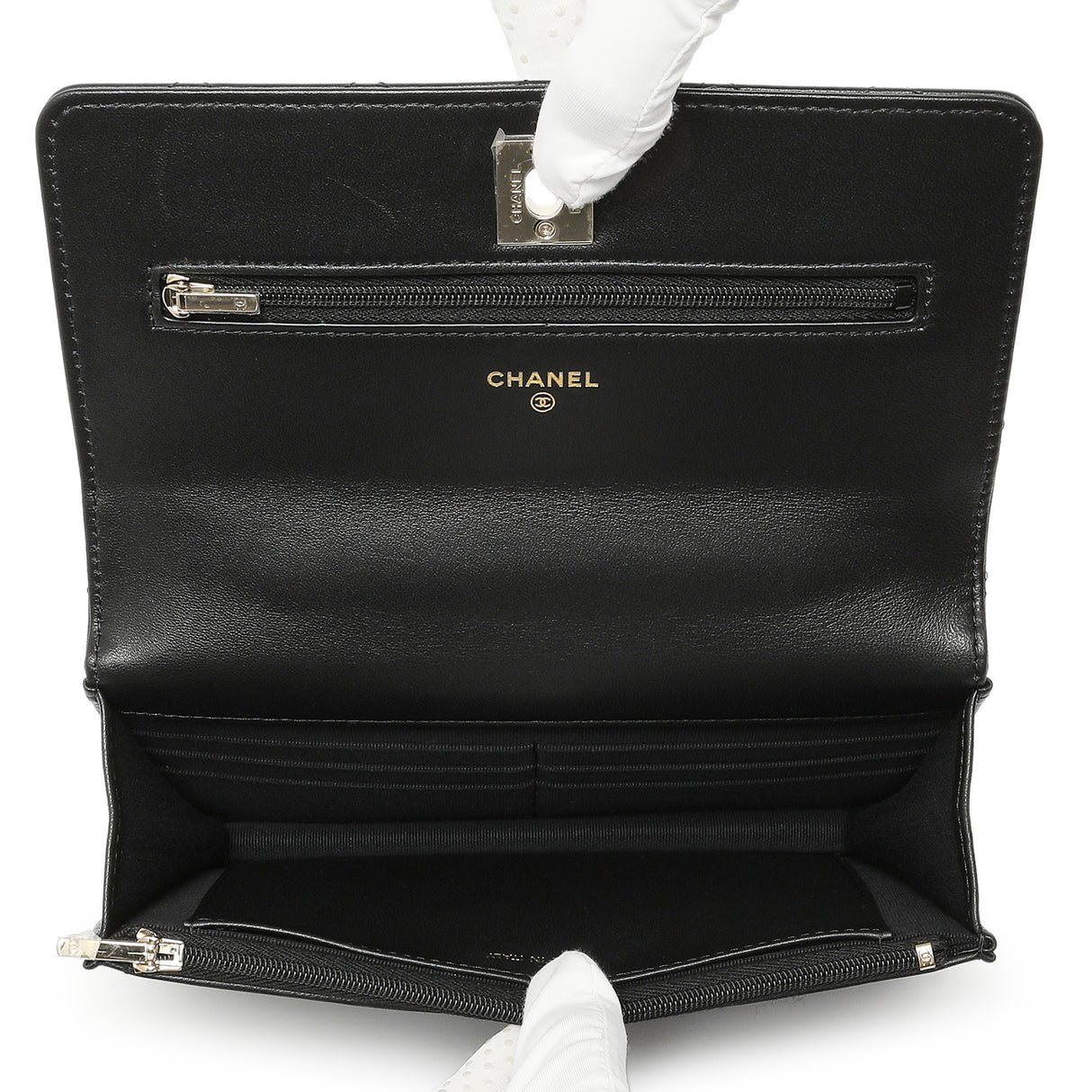 Chanel Black Quilted Lambskin Crystal Top Handle Wallet on Chain WOC Handbags Chanel