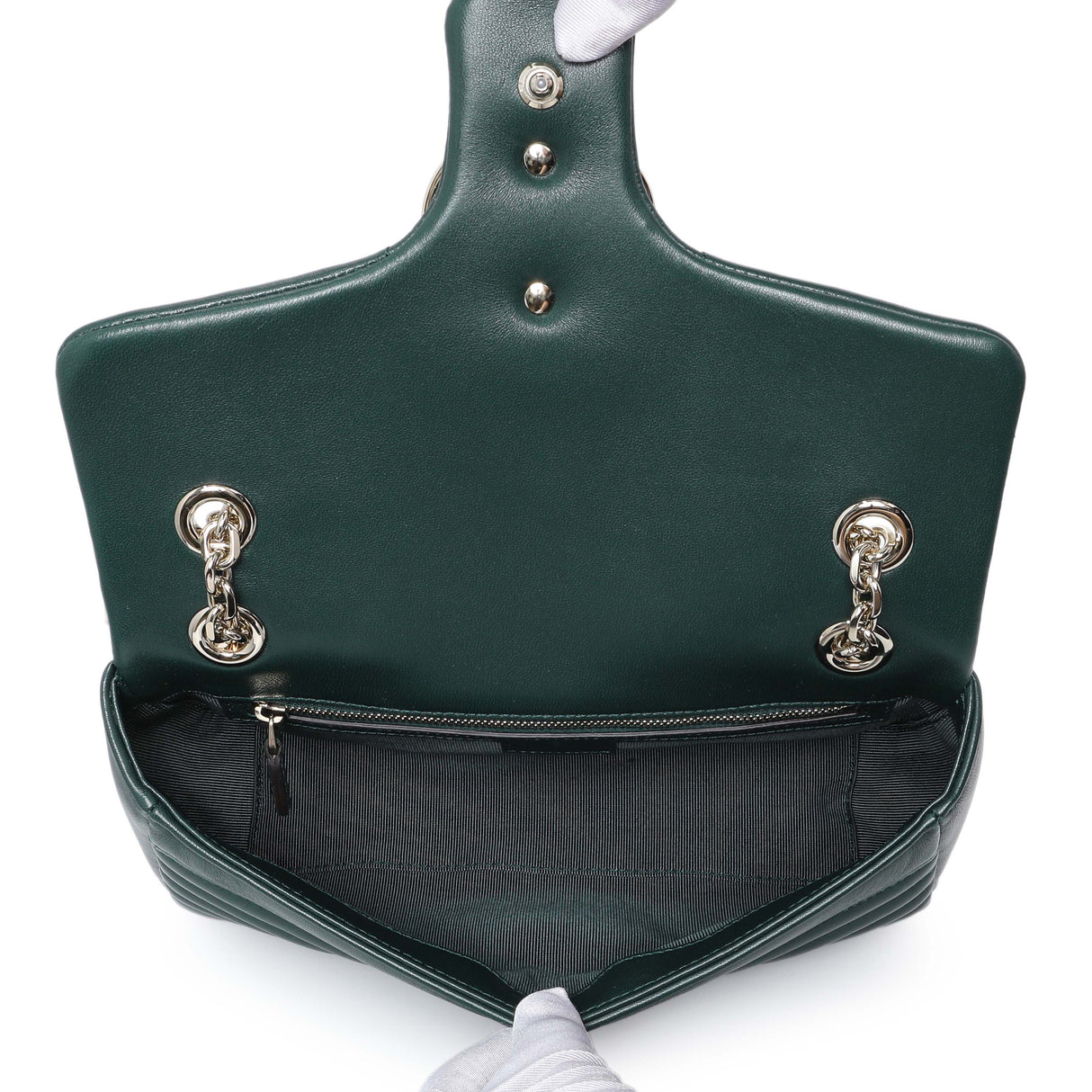 Gucci Green Calfskin Matelasse Medium GG Marmont Shoulder Bag NM Handbags Gucci
