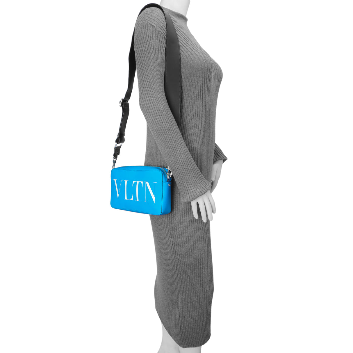 Valentino Blue Calfskin VLTN Print Crossbody Bag Handbags Valentino