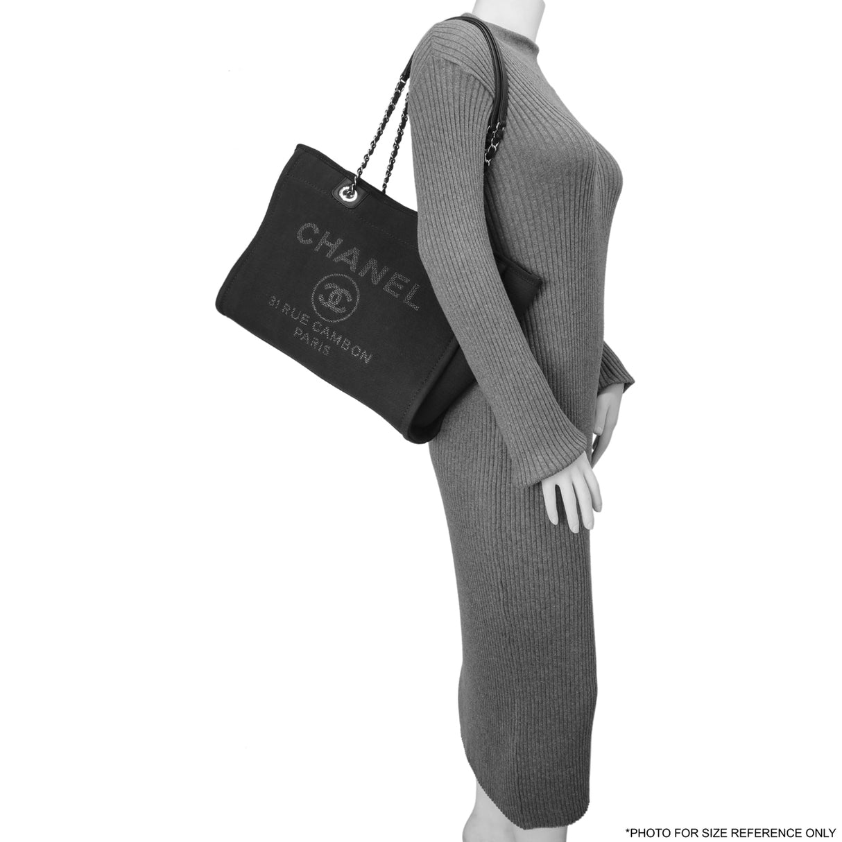 Chanel Black Canvas Small Deauville Tote Handbags Chanel