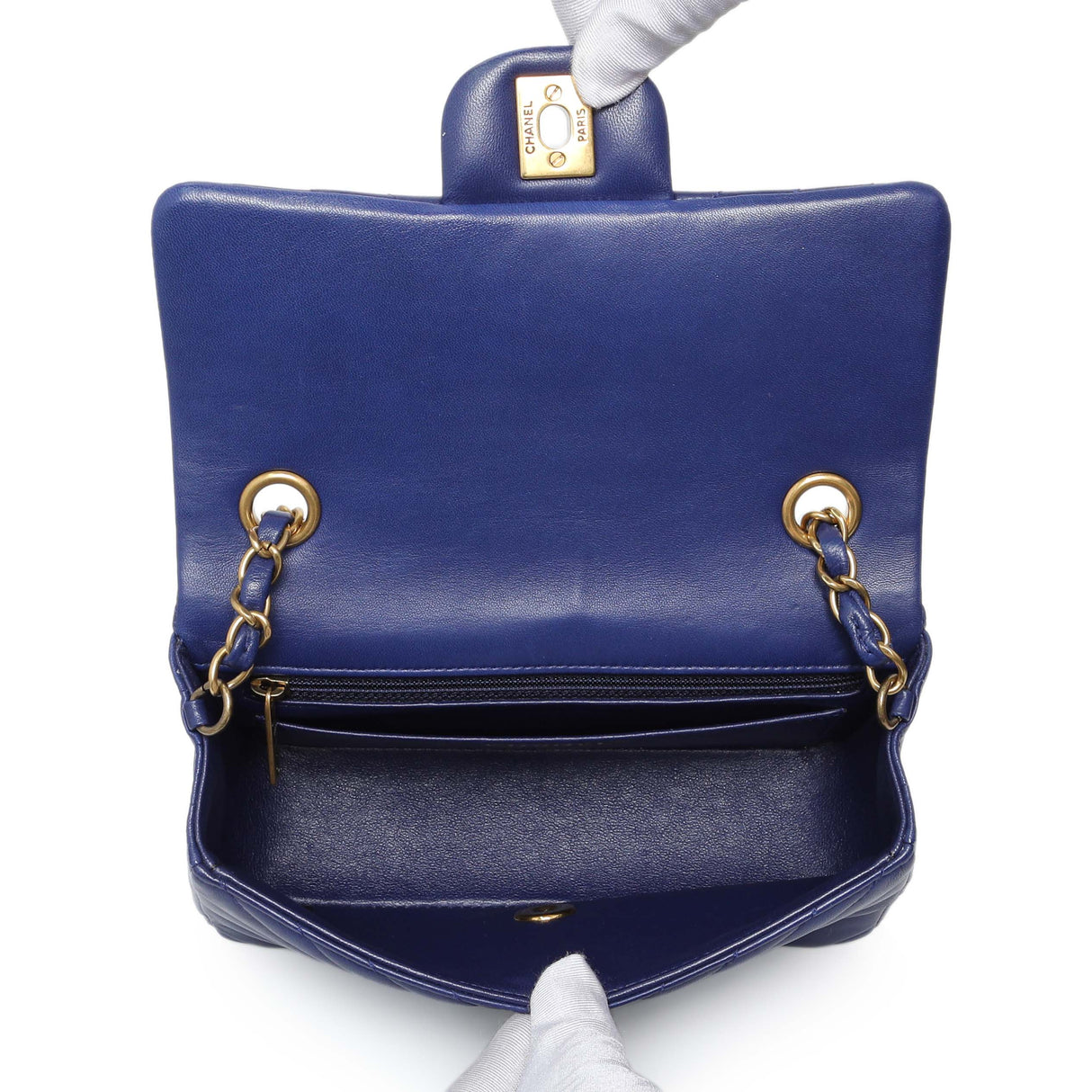 Chanel Blue Chevron Quilted Lambskin Mini Rectangular Flap Handbags Chanel