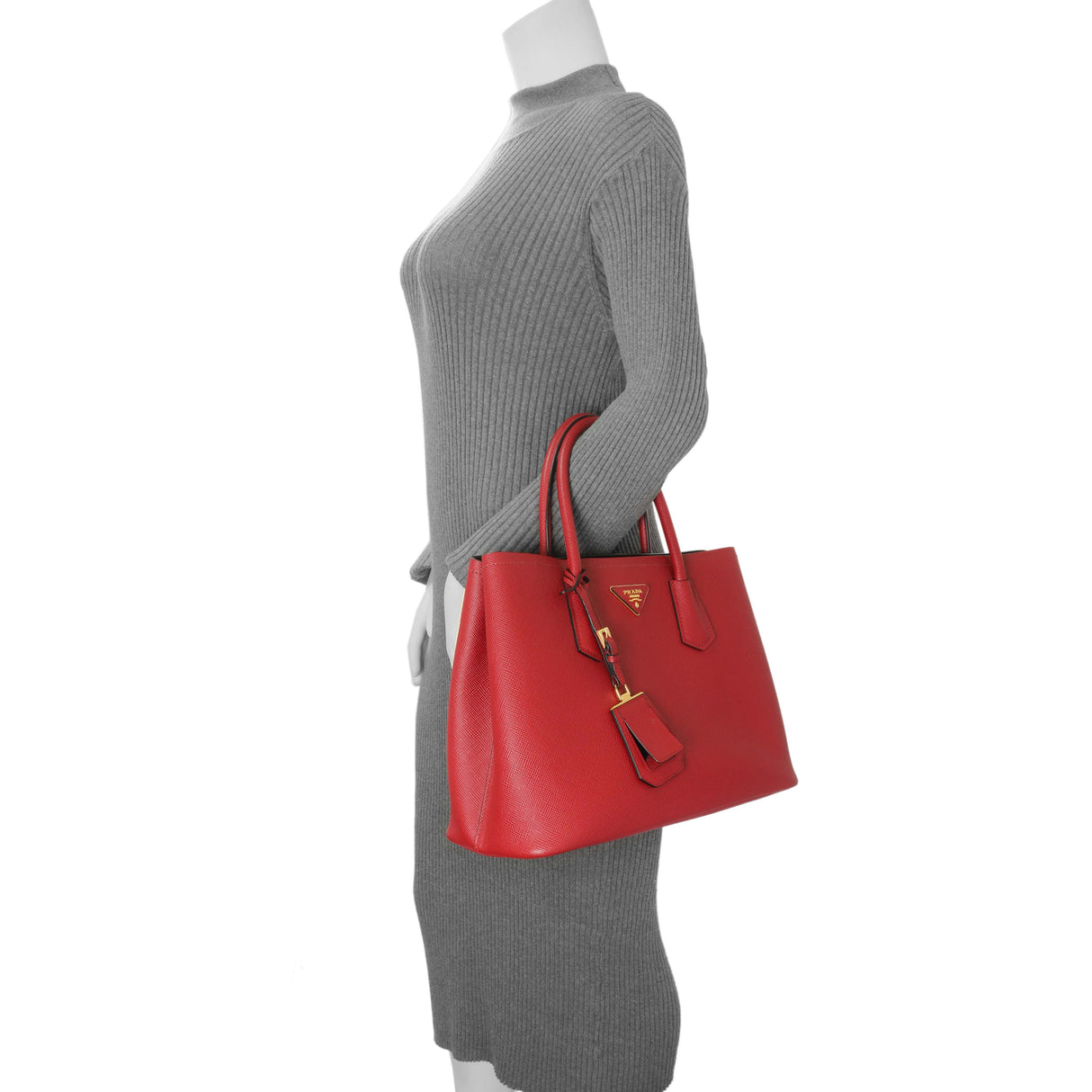 Prada Red Saffiano Medium Double Bag Handbags Prada