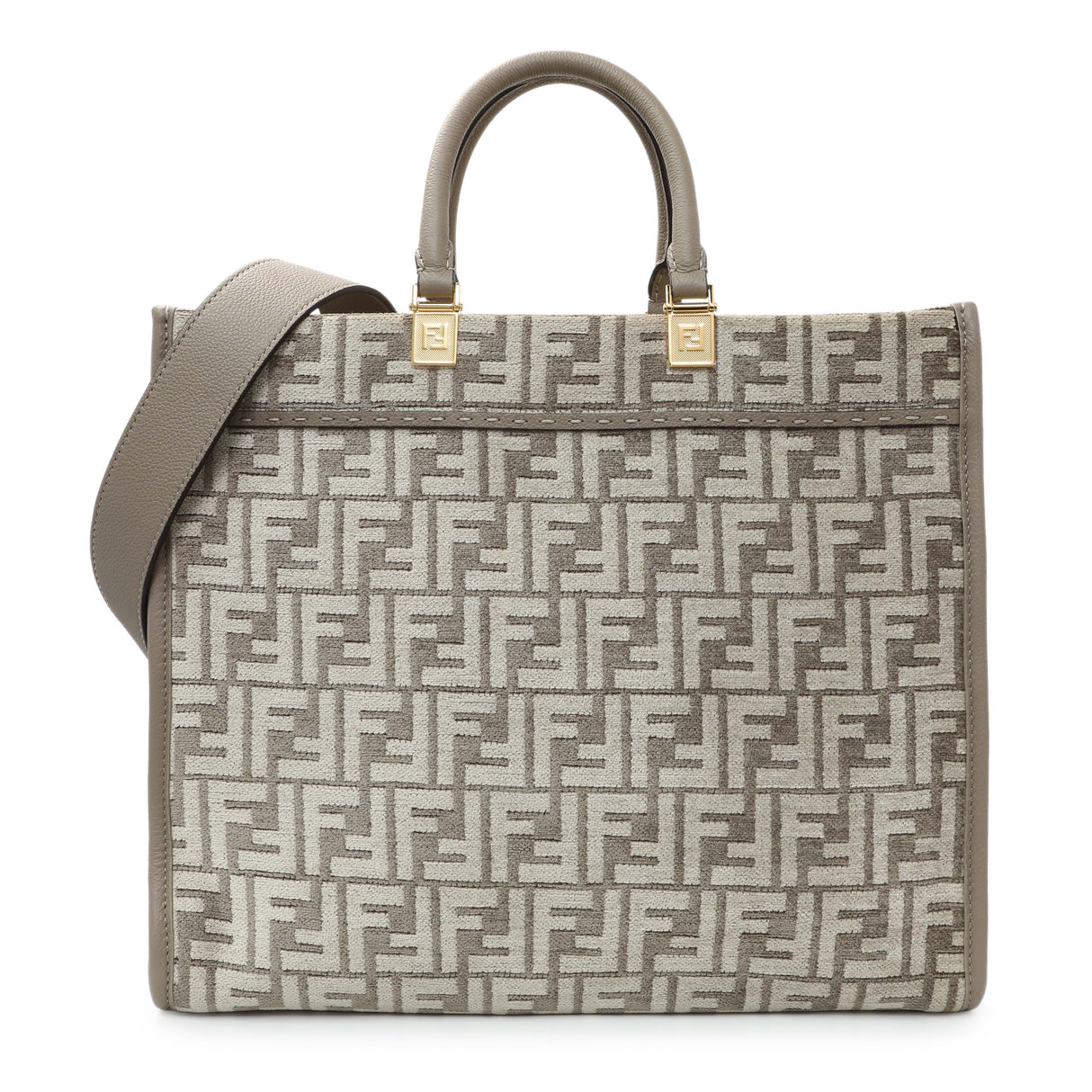 Fendi Dove Grey Chenille Vitello Cher Sunshine FF Motif Medium Tote Medium Handbags Fendi