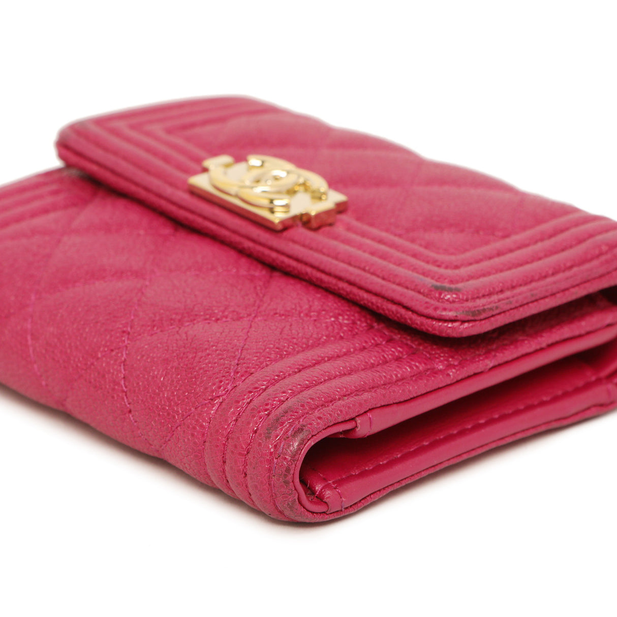 Chanel Fuchsia Quilted Caviar Boy Compact Wallet Accessories Chanel