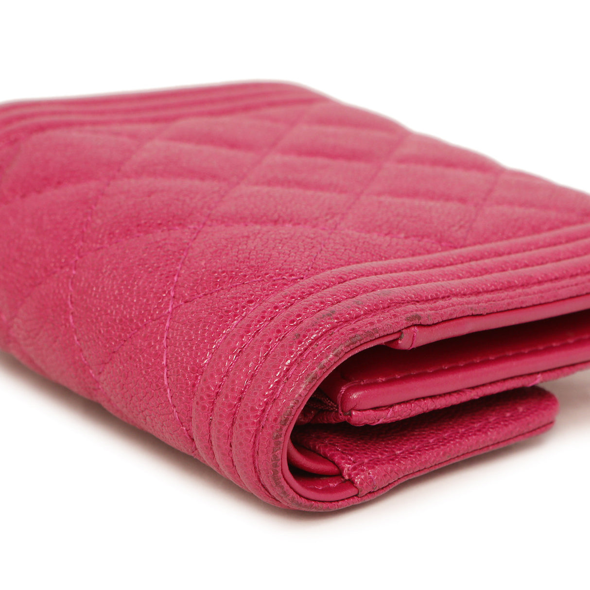 Chanel Fuchsia Quilted Caviar Boy Compact Wallet Accessories Chanel