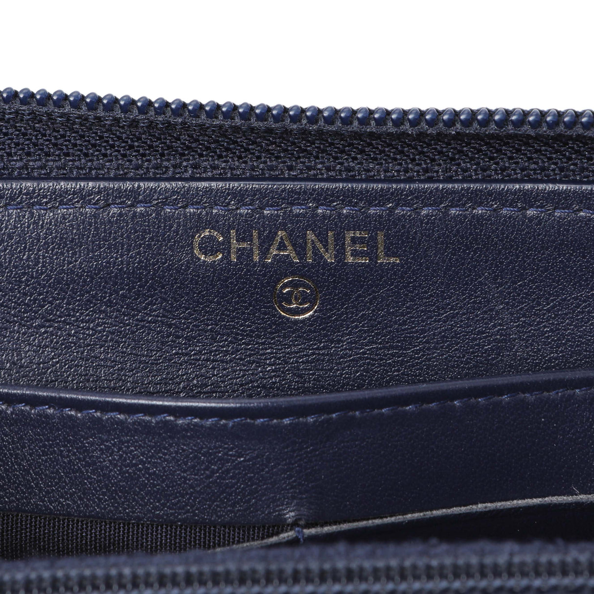 Chanel Navy Chevron Quilted Caviar Boy Long Zip Around Wallet Accessories Chanel