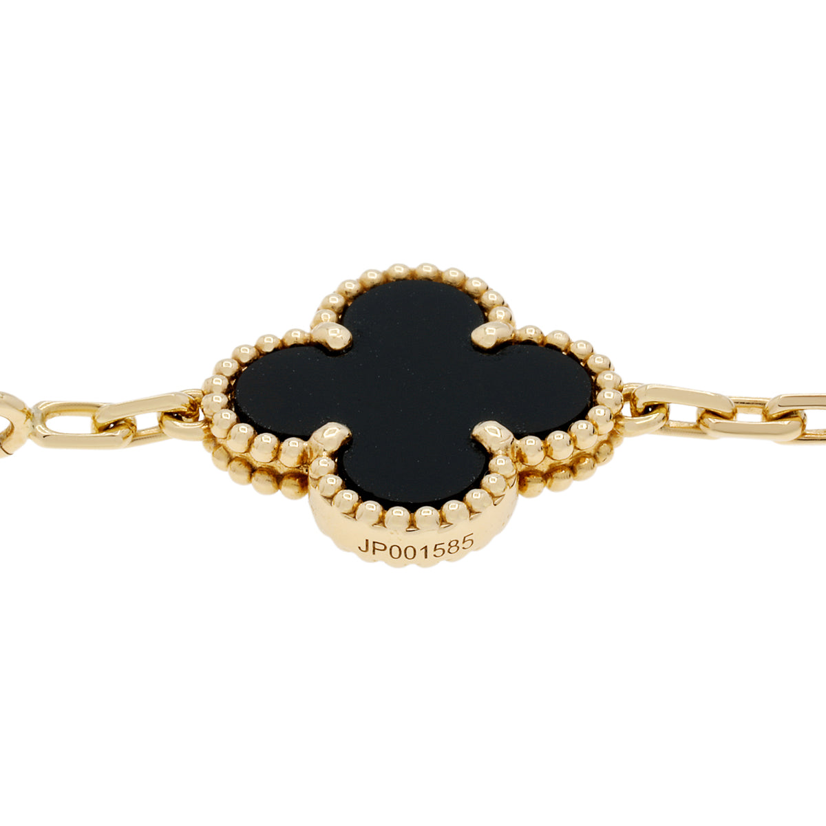 Van Cleef & Arpels 18K Yellow Gold Onyx Vintage Alhambra 5 Motif Bracelet