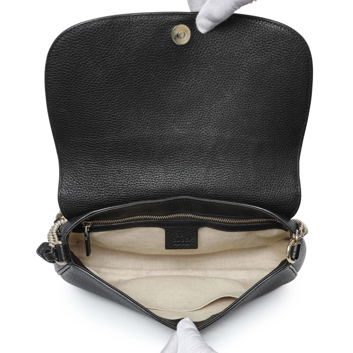 Gucci Black Pebbled Calfskin Medium Soho Flap Crossbody Handbags Gucci