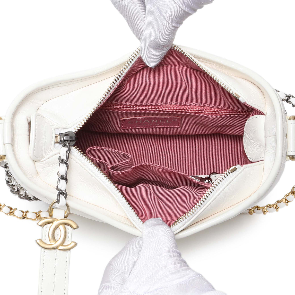 Chanel White Aged Calfskin Quilted Small Gabrielle Hobo Handbags Chanel