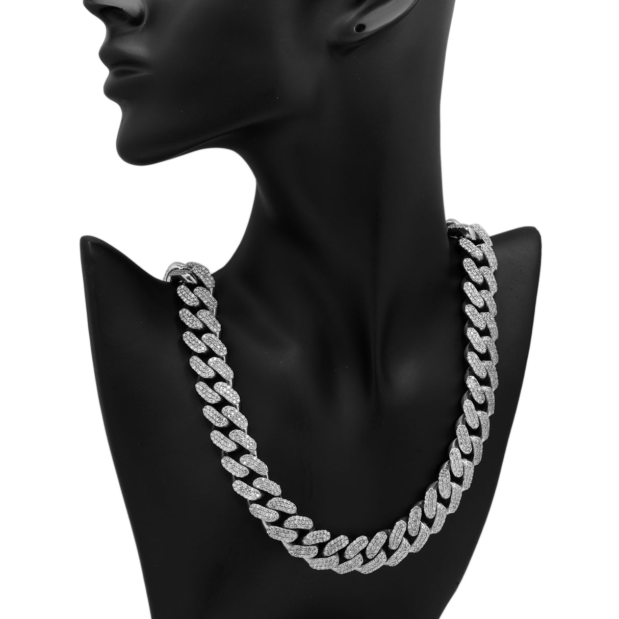 10K White Gold 32.48 Carat Pave Diamond Curb Link Chain Fine Jewellery Modaselle