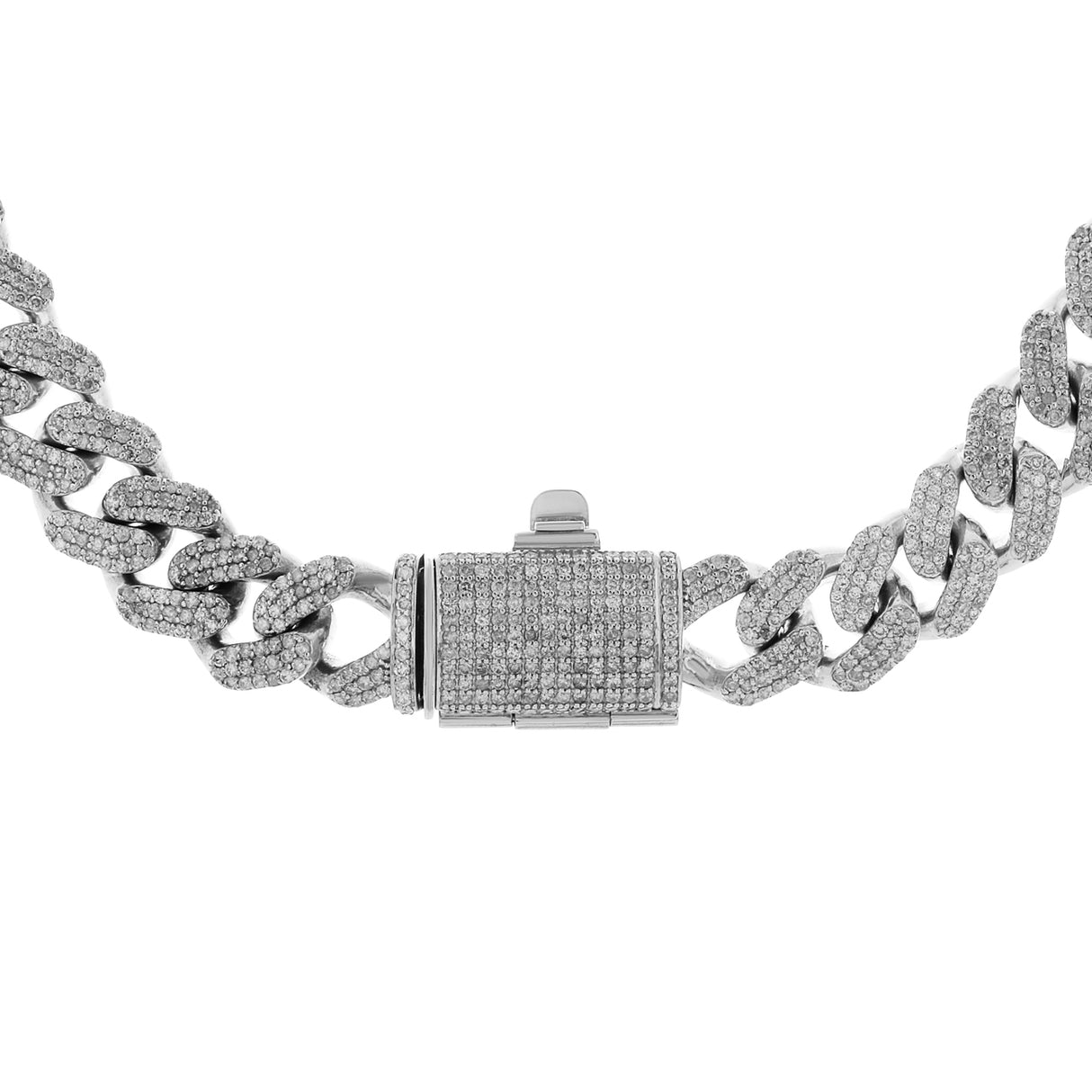 10K White Gold 32.48 Carat Pave Diamond Curb Link Chain Fine Jewellery Modaselle