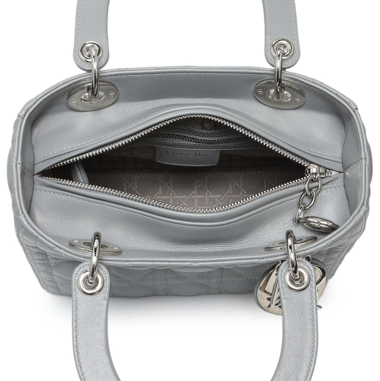 Christian Dior Grey Lambskin Cannage Medium Lady Dior Handbags Christian Dior