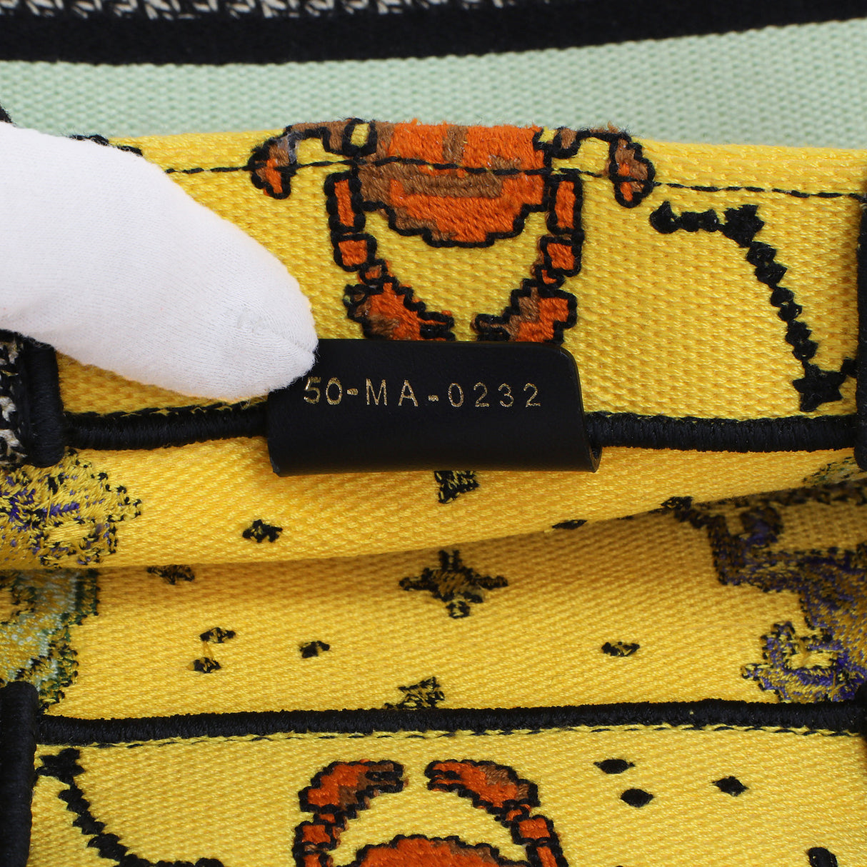 Christian Dior Yellow Embroidered Pixel Zodiac Small Book Tote Handbags Christian Dior