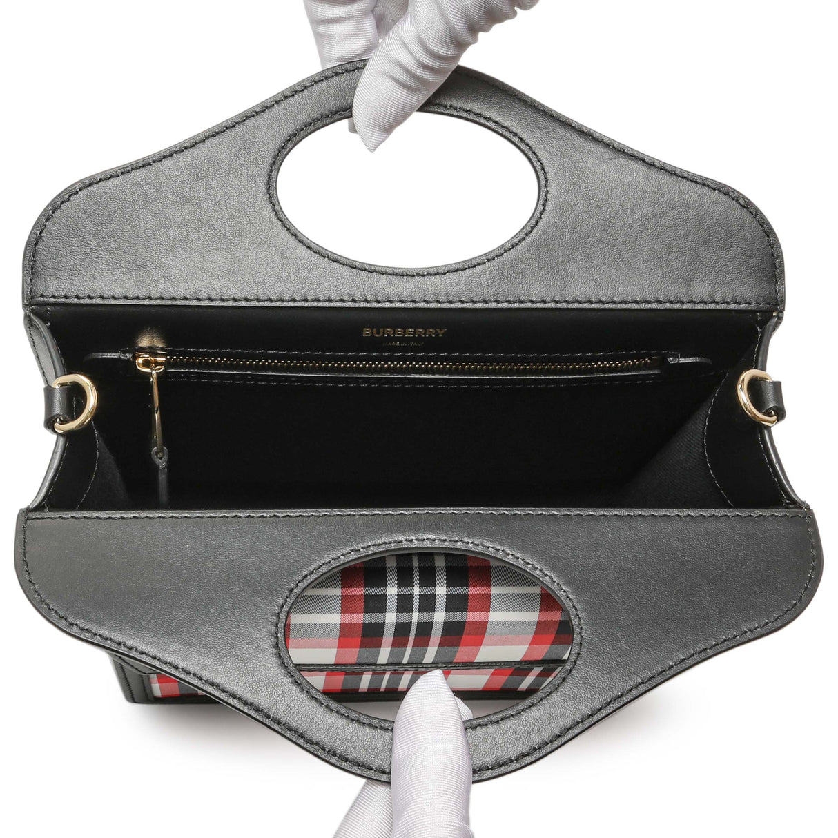 Burberry Black Calfskin Check Canvas Mini Pocket Bag Handbags Burberry