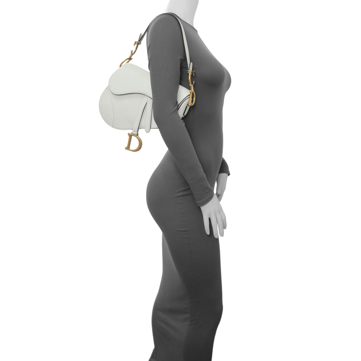 Christian Dior White Grained Calfskin Saddle Bag Handbags Christian Dior