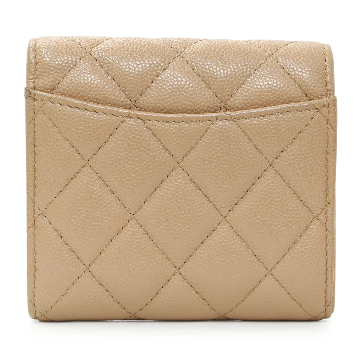 Chanel Beige Quilted Caviar Tri-Fold Wallet Accessories Chanel