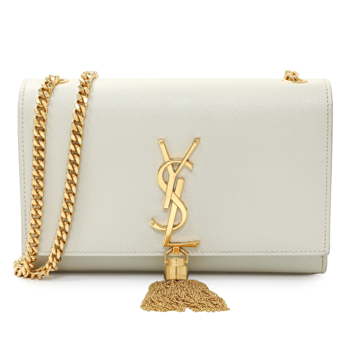 Saint Laurent Crema Soft Grain De Poudre Small Classic Monogram Kate Tassel Satchel Handbags Saint Laurent