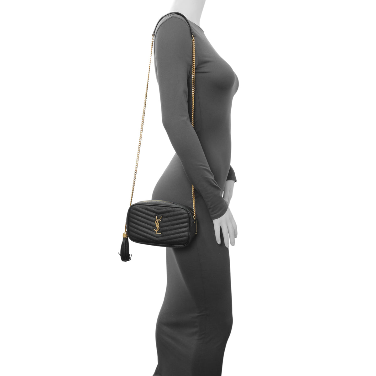 Saint Laurent Black Grain De Poudre Matelasse Monogram Mini Lou Camera Bag Handbags Saint Laurent