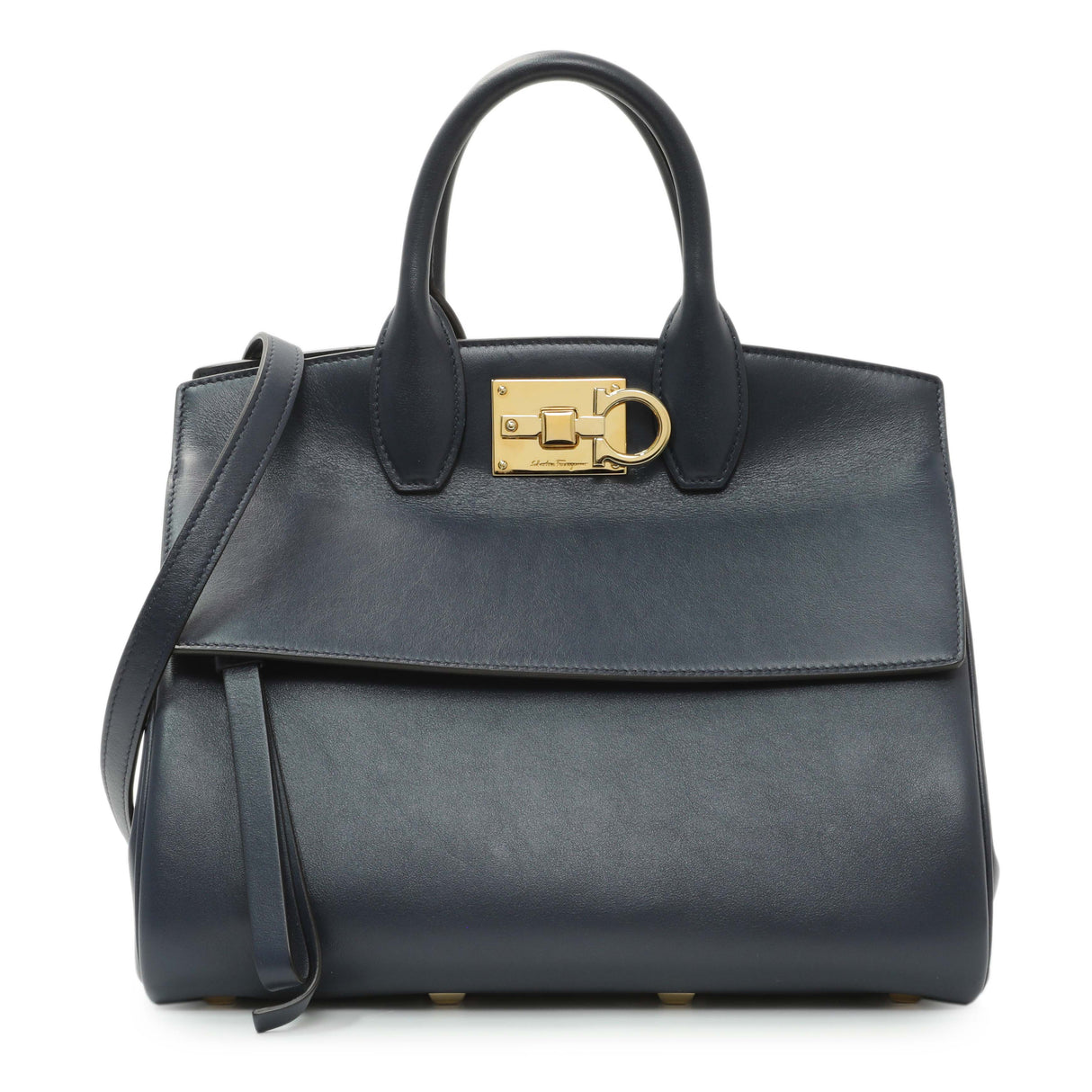 Salvatore Ferragamo Blue Calfskin Medium Studio Bag Handbags Salvatore Ferragamo