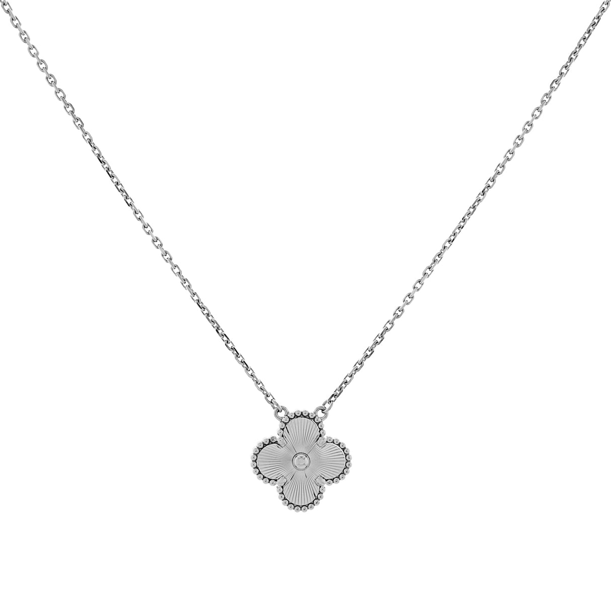 Van Cleef & Arpels 18K White Gold Guilloche Vintage Alhambra Pendant Necklace Designer Jewellery Van Cleef and Arpels