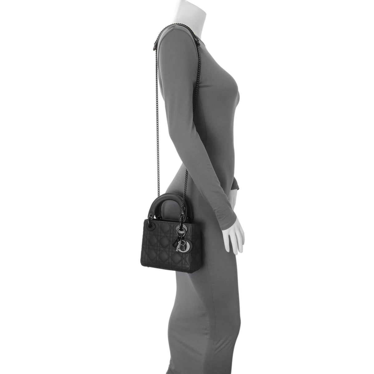 Christian Dior Black Ultra Matte Calfskin Cannage Mini Lady Dior Handbags Christian Dior