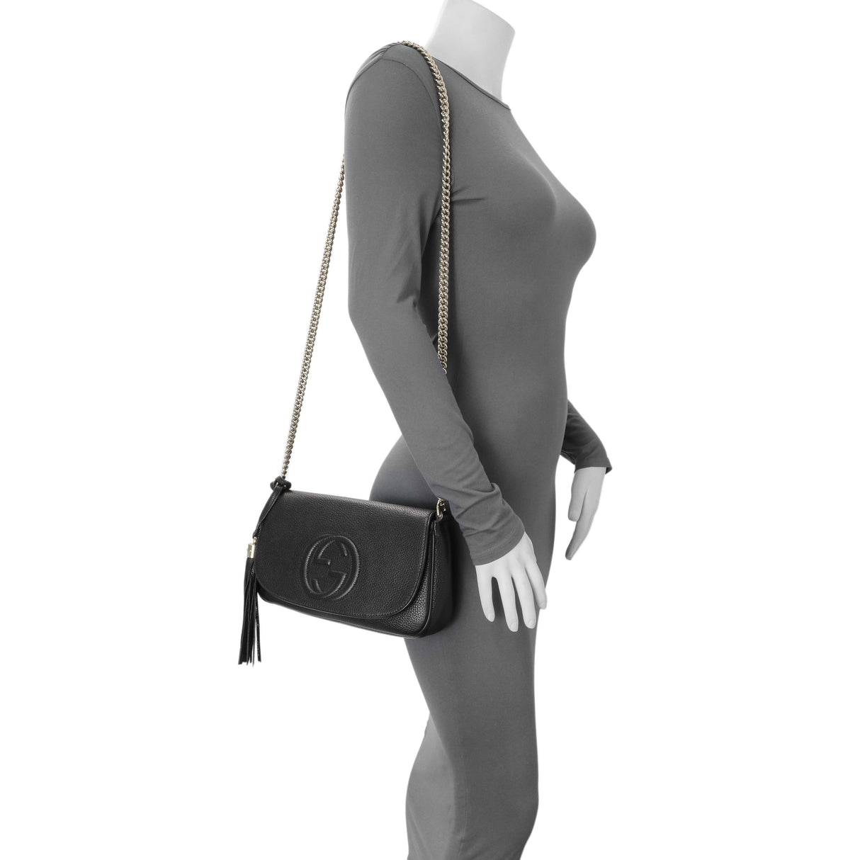 Gucci Black Pebbled Calfskin Medium Soho Flap Crossbody