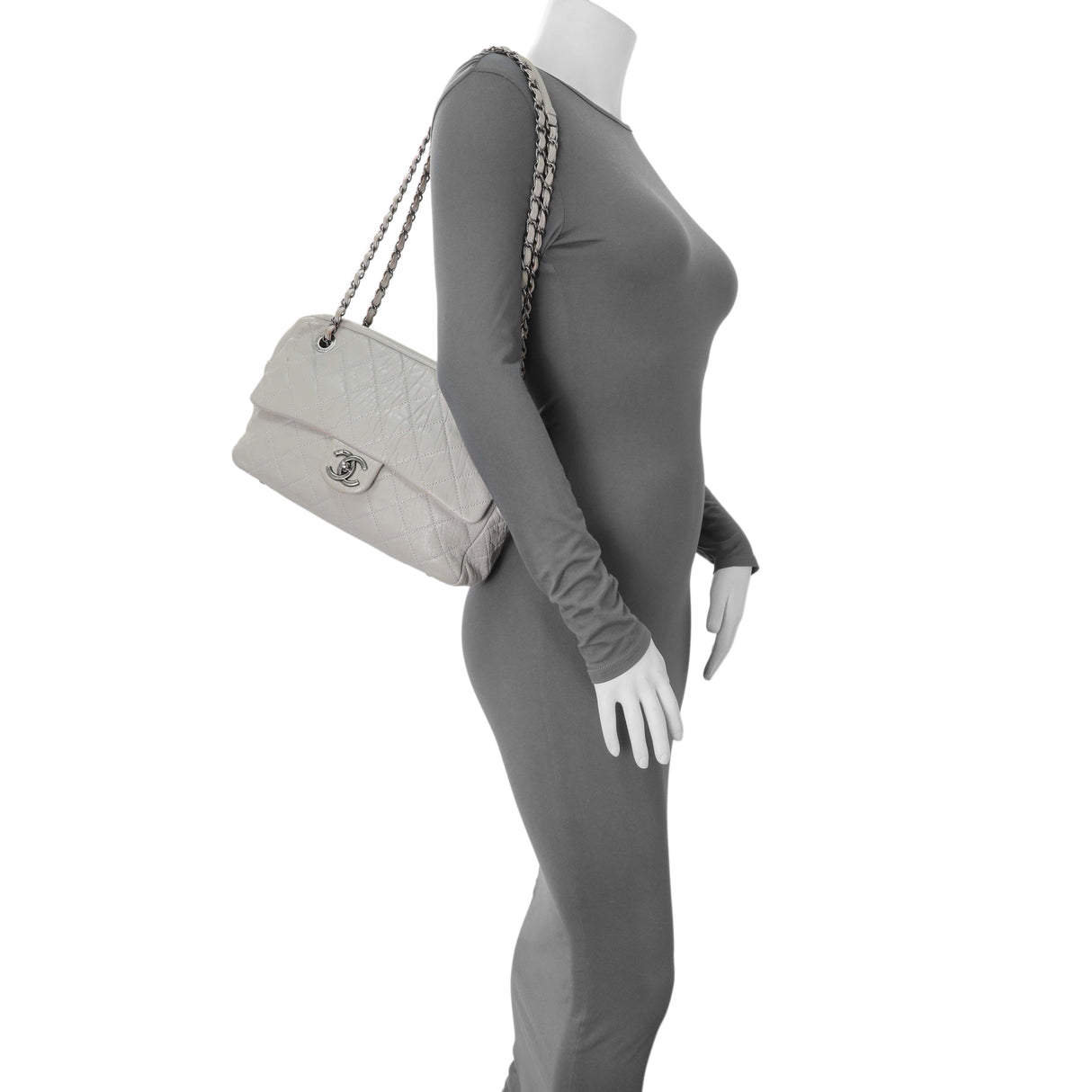 Chanel Grey Quilted Goatskin Chain Shoulder Bag Handbags Chanel