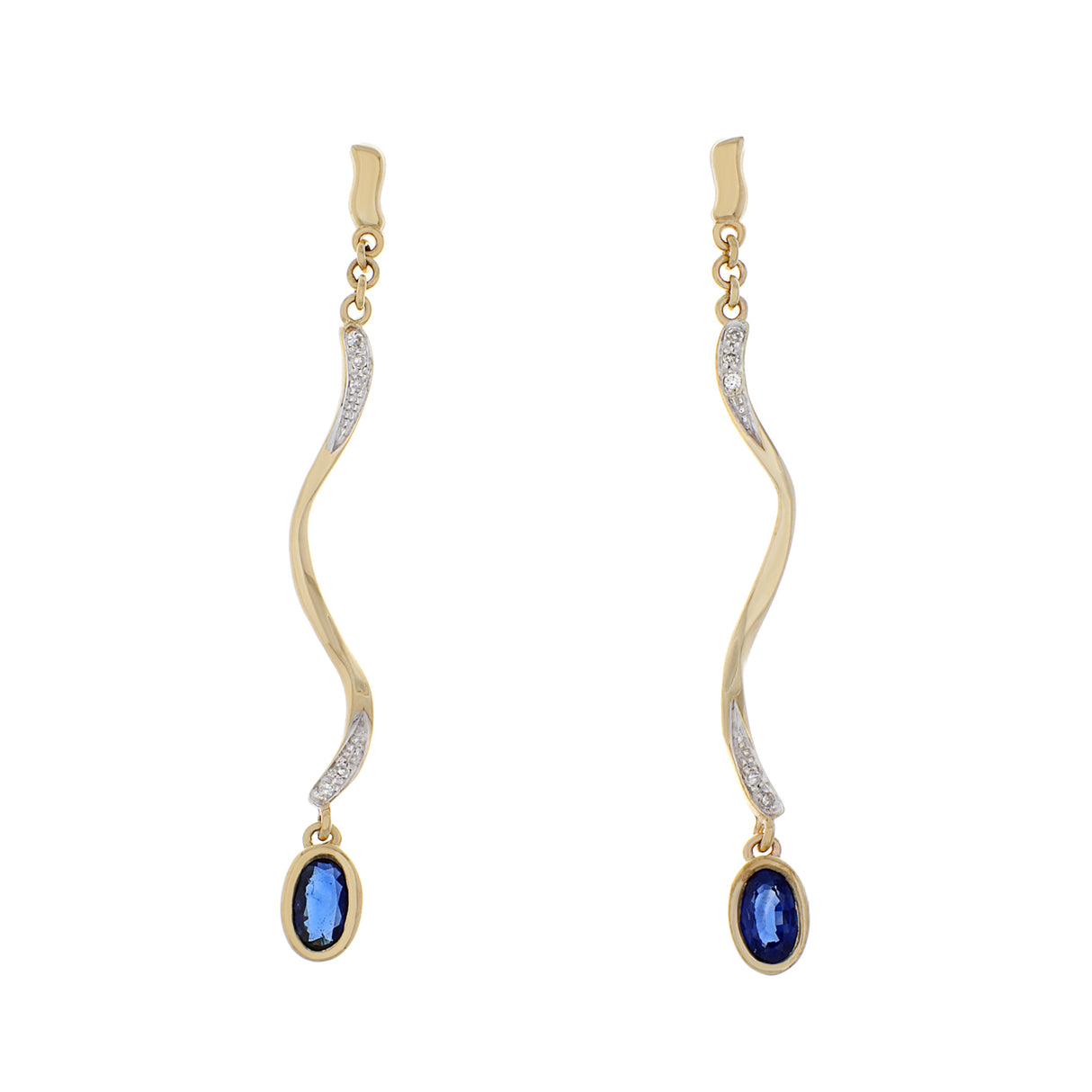 14K Yellow Gold Swirl Drop Sapphire Earrings Fine Jewellery Modaselle