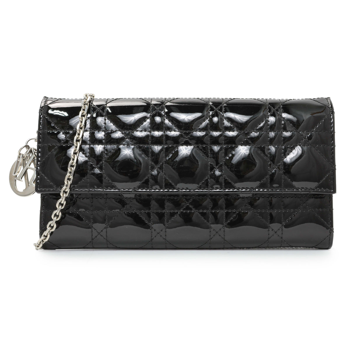 Christian Dior Black Patent Cannage Lady Dior Rendezvous Wallet On Chain Handbags Christian Dior