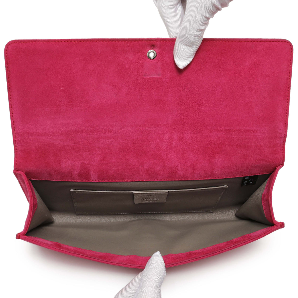 Gucci Pink Suede Crystal Interlocking Clutch Handbags Gucci