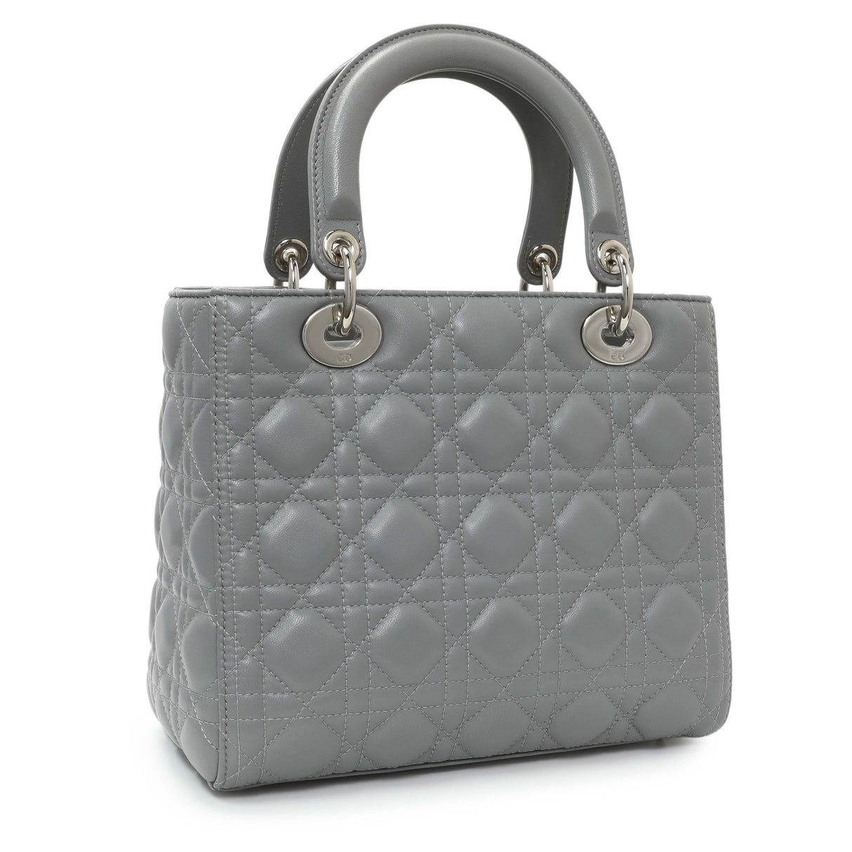 Christian Dior Grey Lambskin Cannage Medium Lady Dior Handbags Christian Dior
