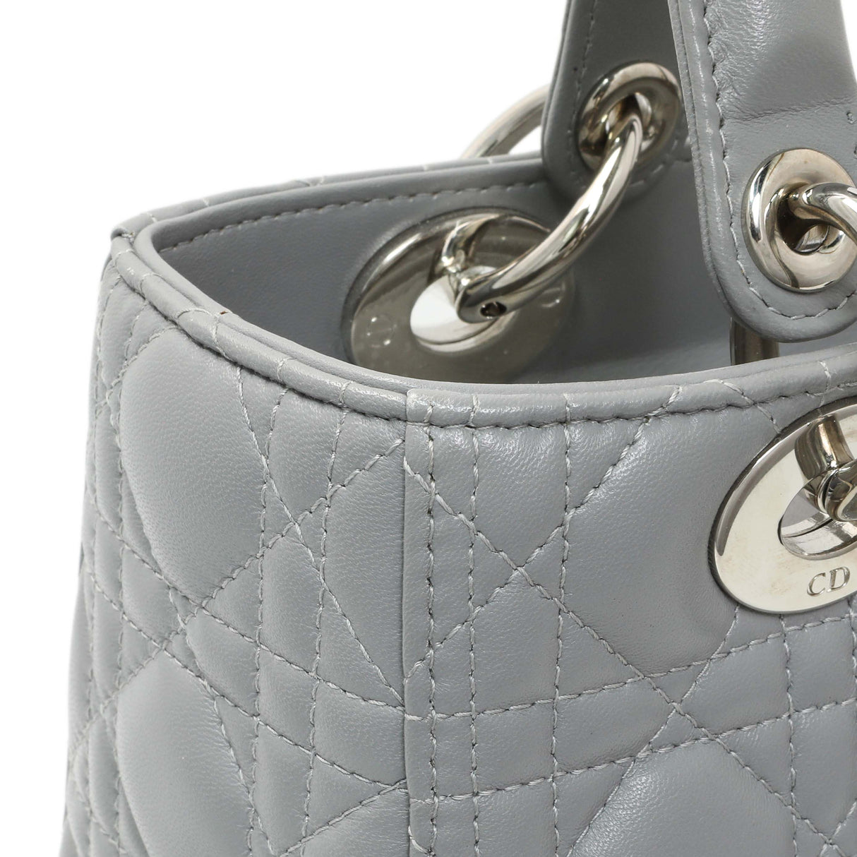 Christian Dior Grey Lambskin Cannage Medium Lady Dior Handbags Christian Dior