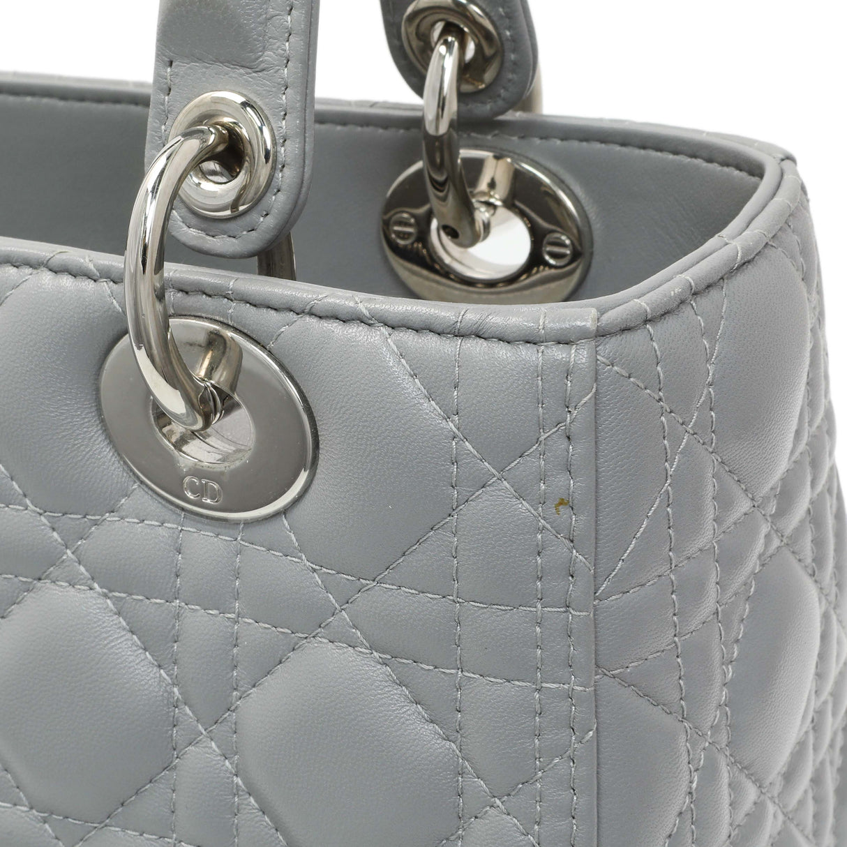 Christian Dior Grey Lambskin Cannage Medium Lady Dior Handbags Christian Dior