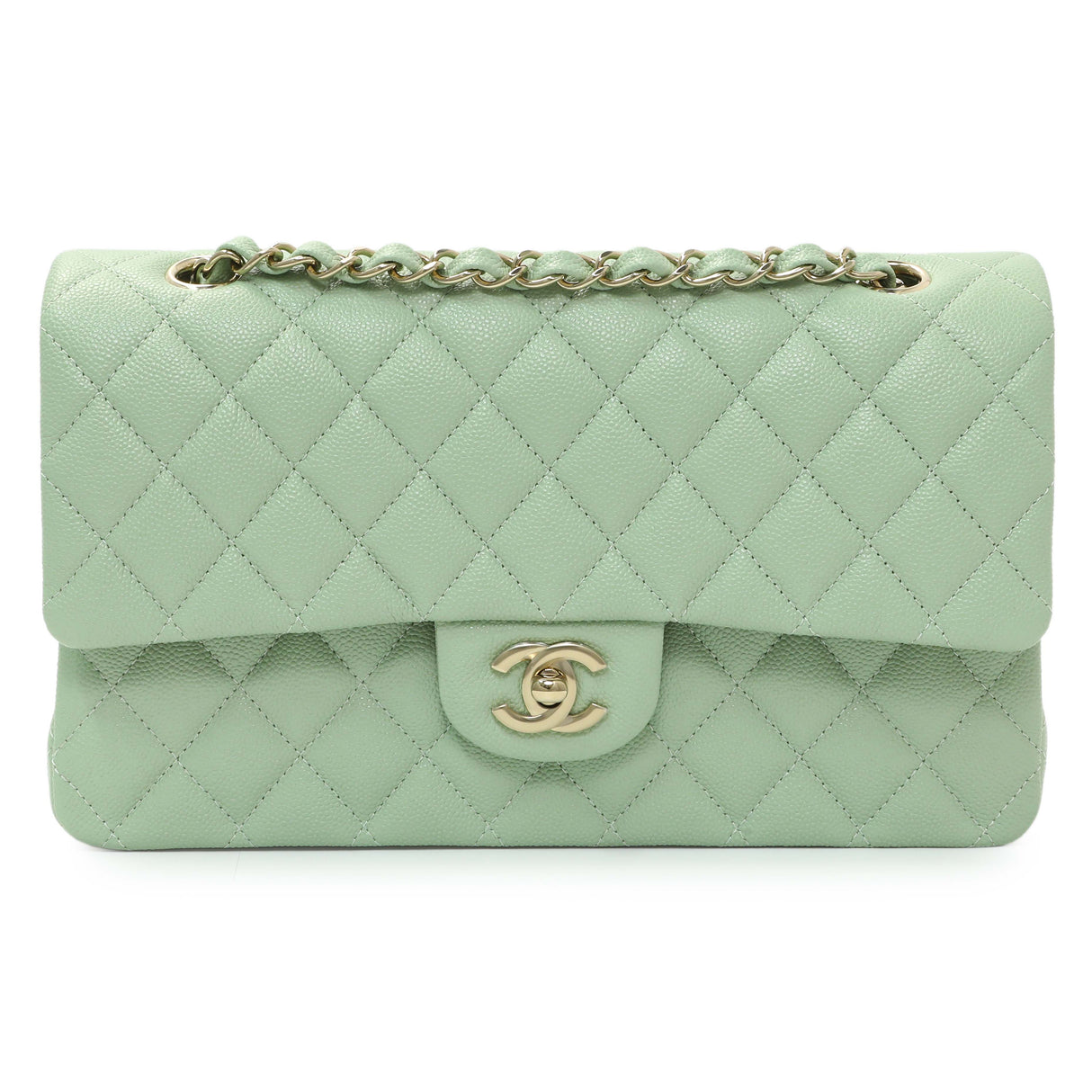 Chanel Light Mint Green Caviar Medium Classic Double Flap Handbags Chanel