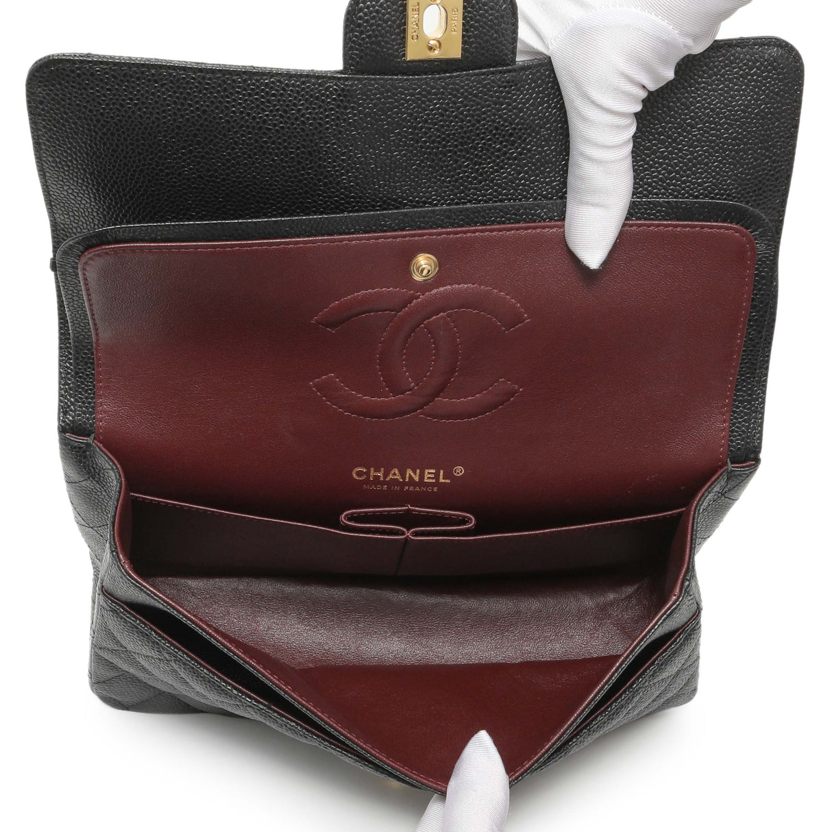 Chanel Black Quilted Caviar Medium Classic Double Flap Handbags Chanel